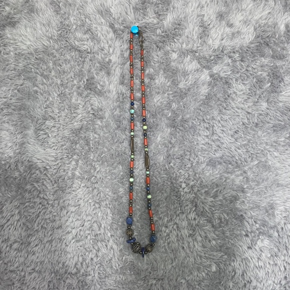 Tribal Beaded Necklace Ethnic Boho Coral Red Blue Stone Turquoise Style Vintage - Picture 2 of 4
